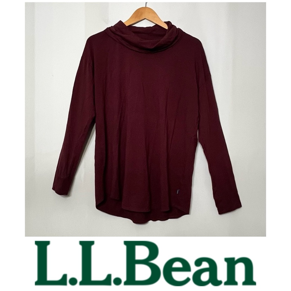 L.L. Bean Supima Tee Soft Stretch Cowlneck Women's Large Maroon‎ Made in Peru
